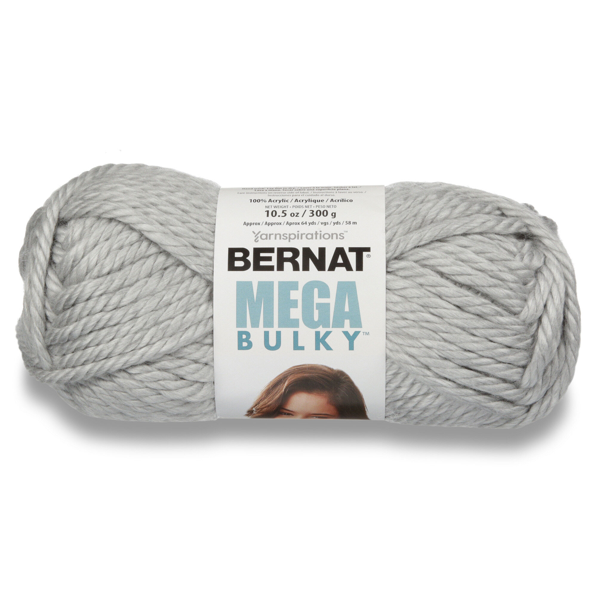 ACR.WOOL YARN:300GRx2P (600GRM) (BERNAT/MEGA BULKY) - L.GREY HEATHER