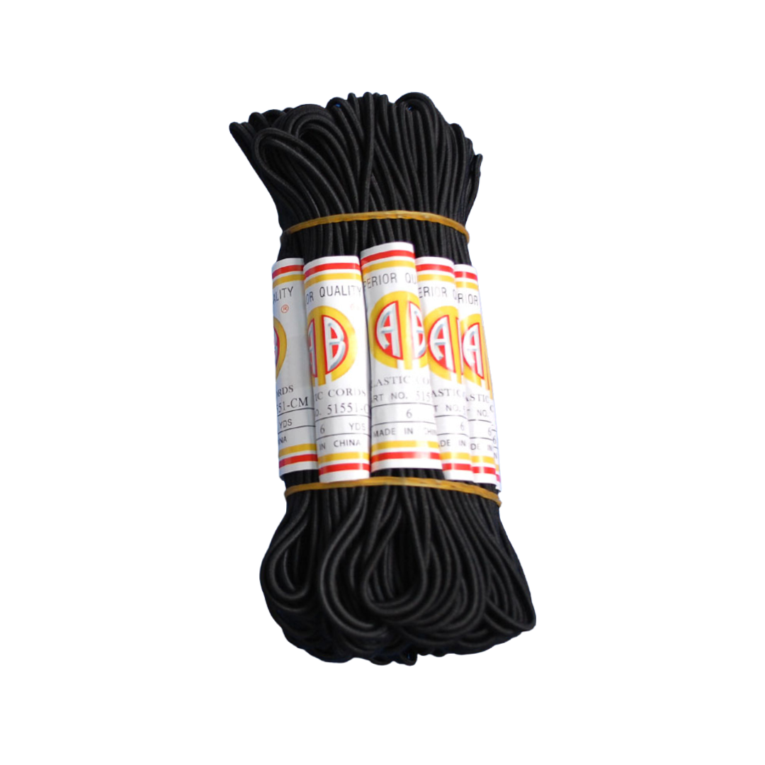 ROUND ELASTIC CORD:2DOZ/PKT (51551-CM/PKT) - Black