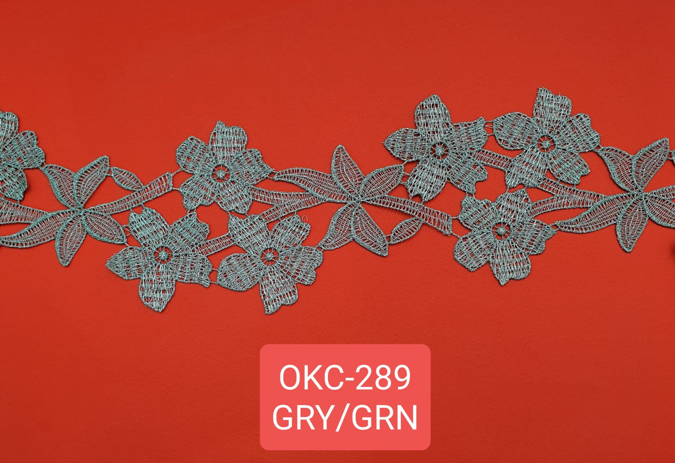 EMBROIDERY LACE (OKC-289) - GRY/GRN METALIC