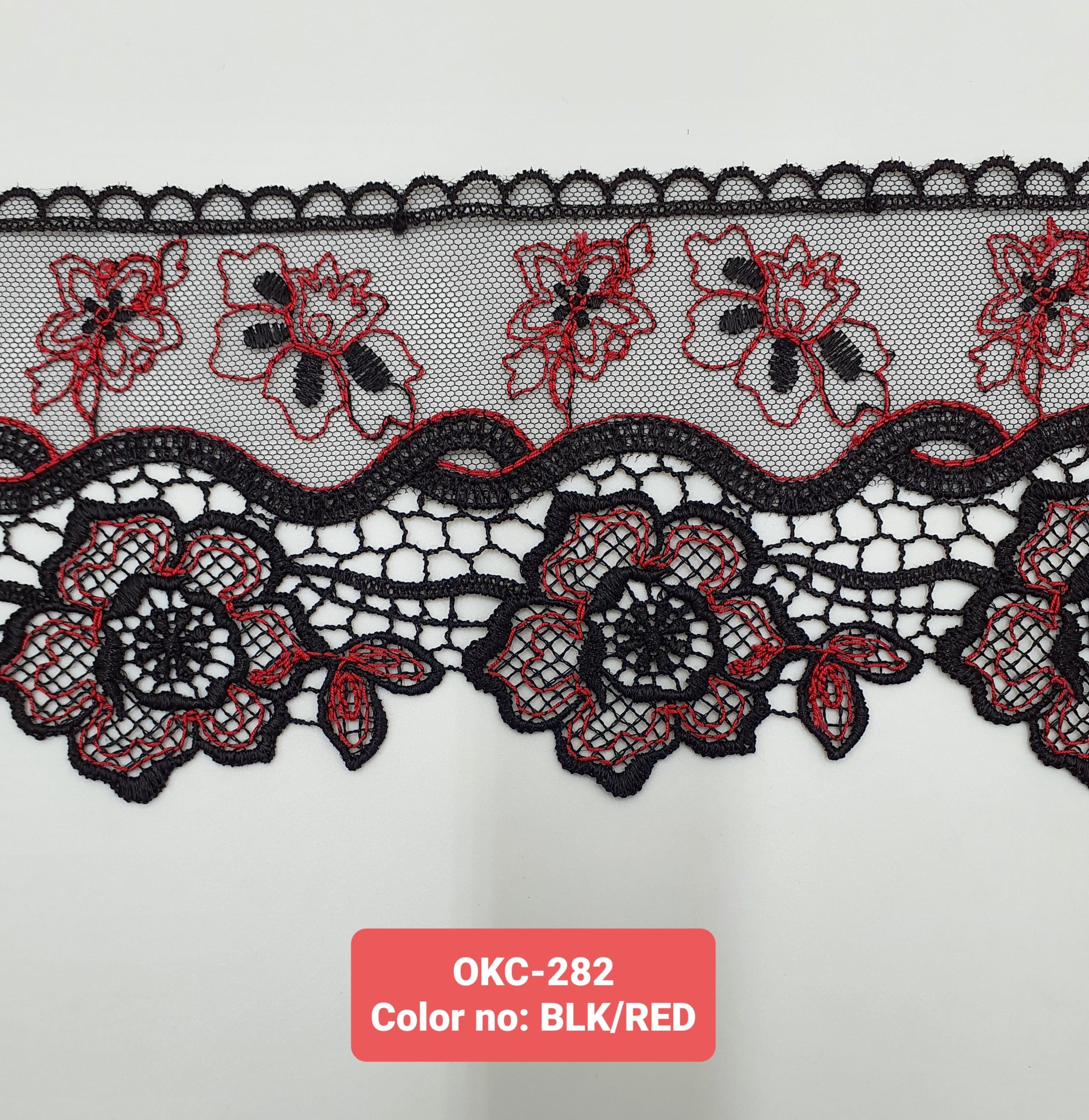 TULLE LACE (OKC-282) - BLACK/RED