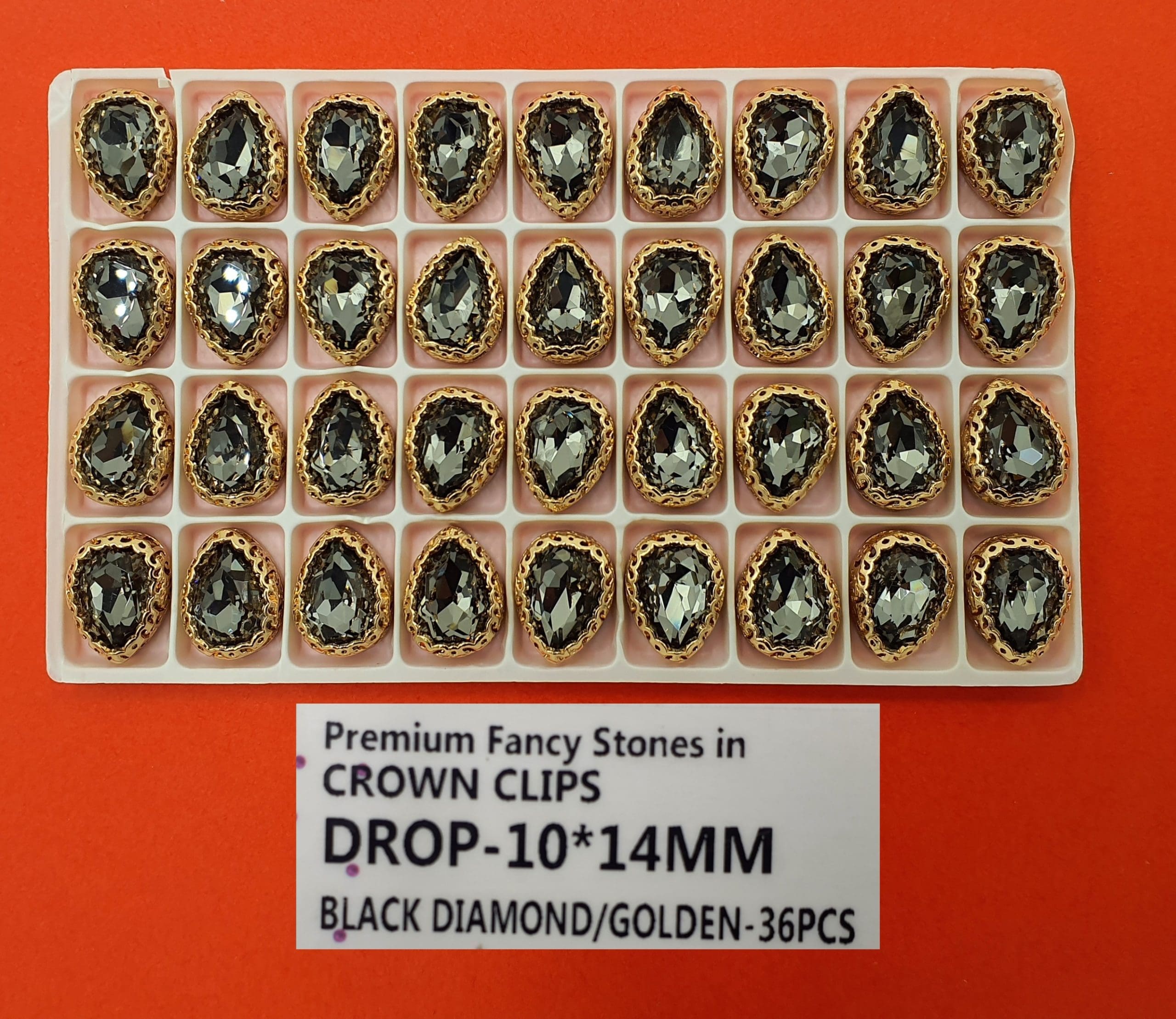 CRYSTAL STONES:36PC (DROP-10X14) - BLK.DIAMOND