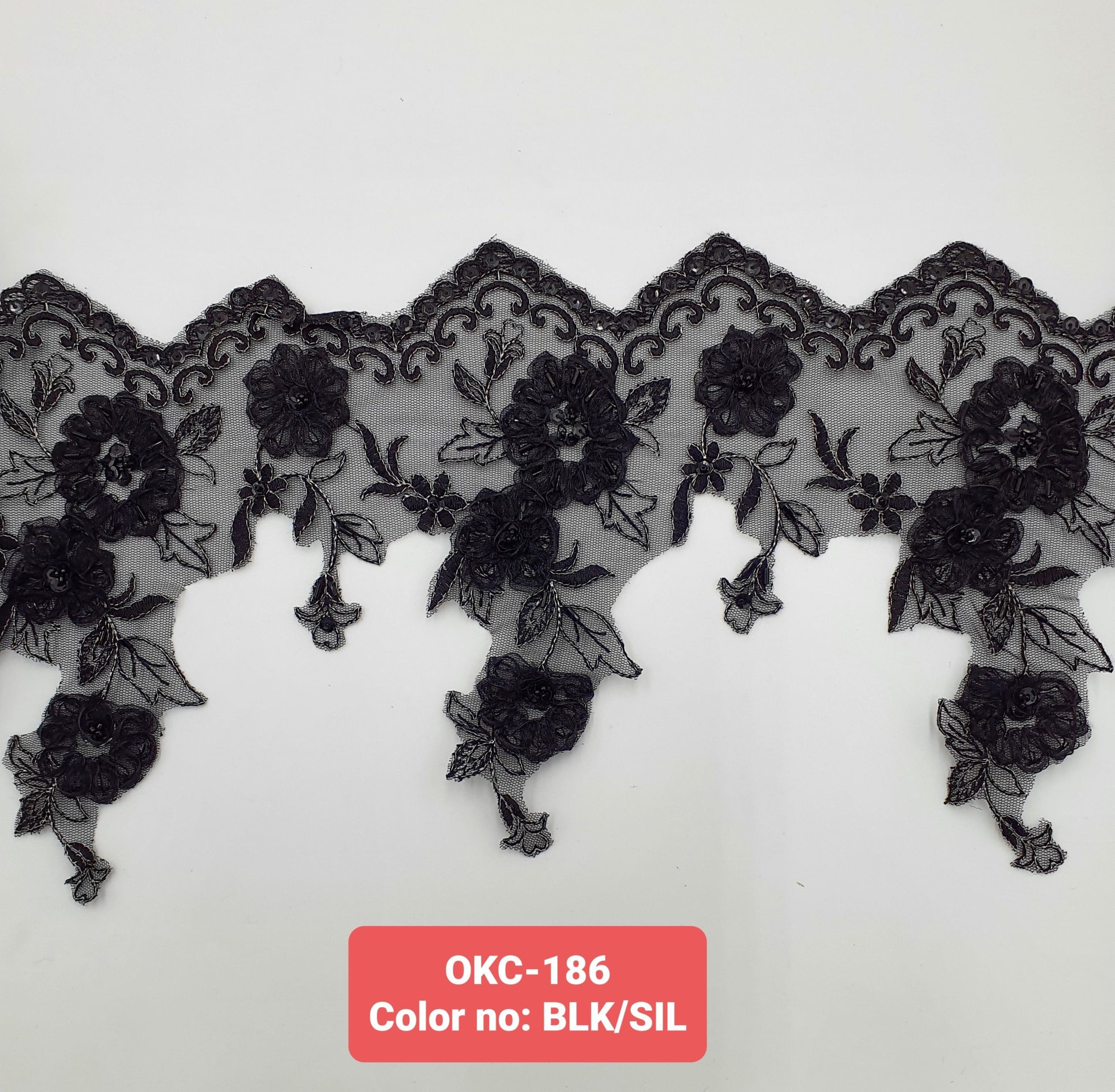 TULLE EMB.LACE (OKC-186) - BLK/BLK/SIL