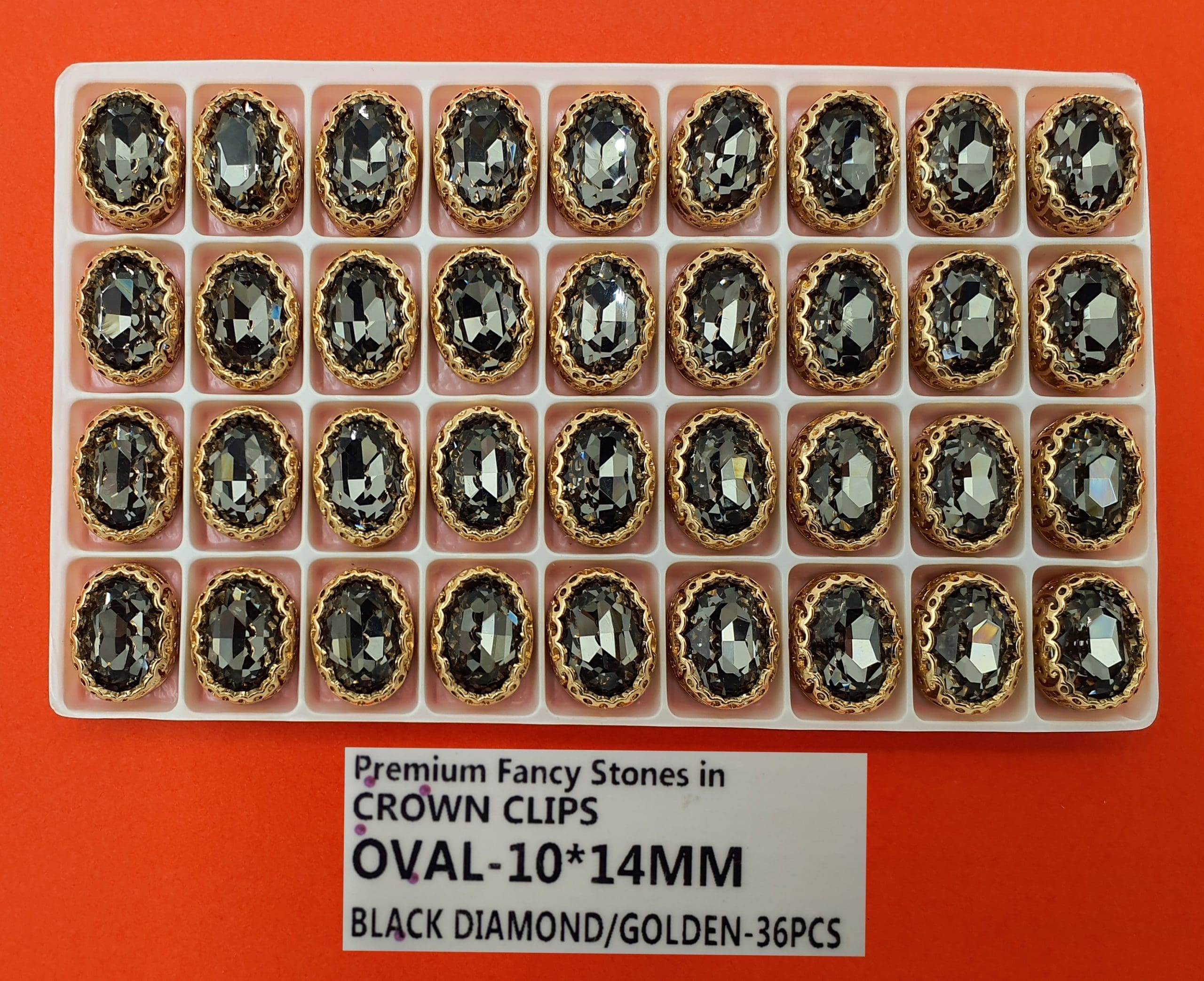 CRYSTAL STONES:36PC (OVAL-10X14) - BLK.DIAM