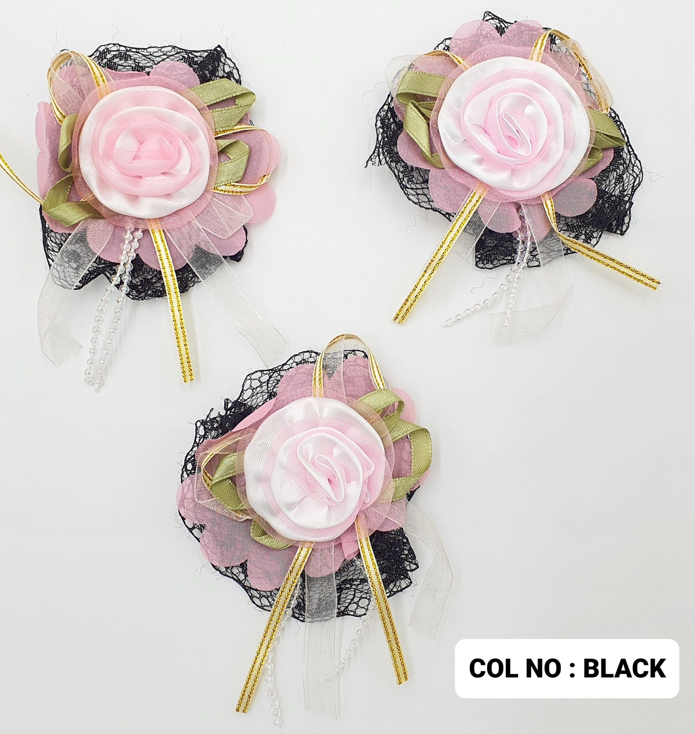 RIBBON FLOWER:10PC/PKT (130708) - Black