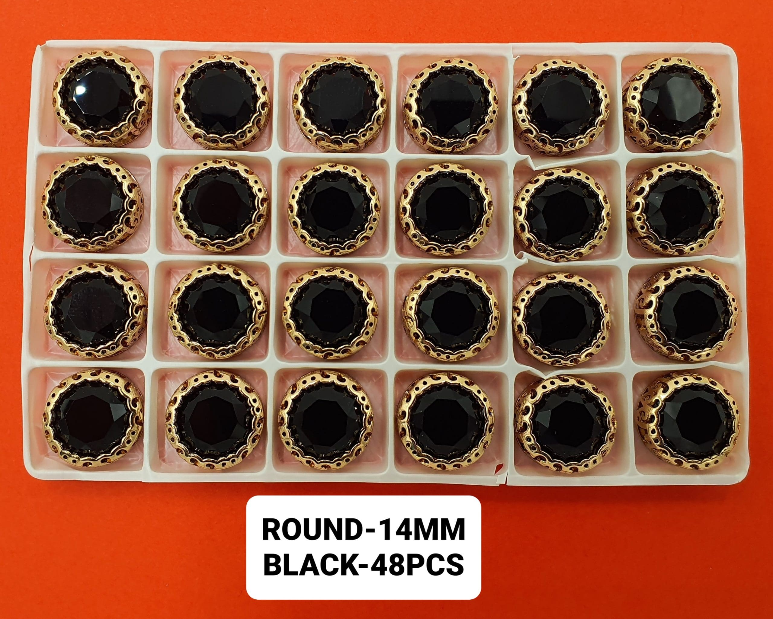 FANCY STONES:48PC/BOX (ROUND-14MM) - Black