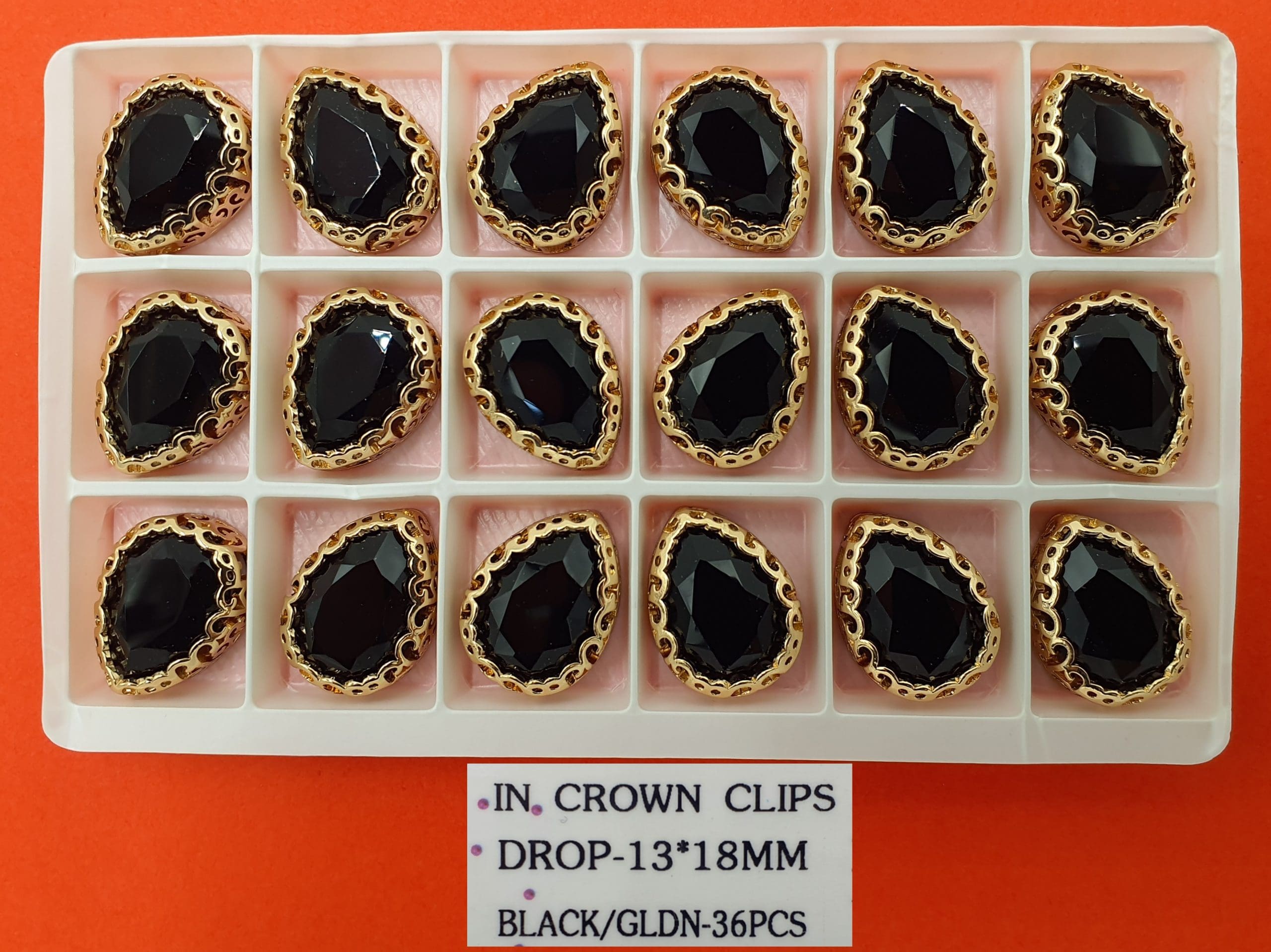 CRYSTAL STONES:36PC (DROP-13X18) - Black