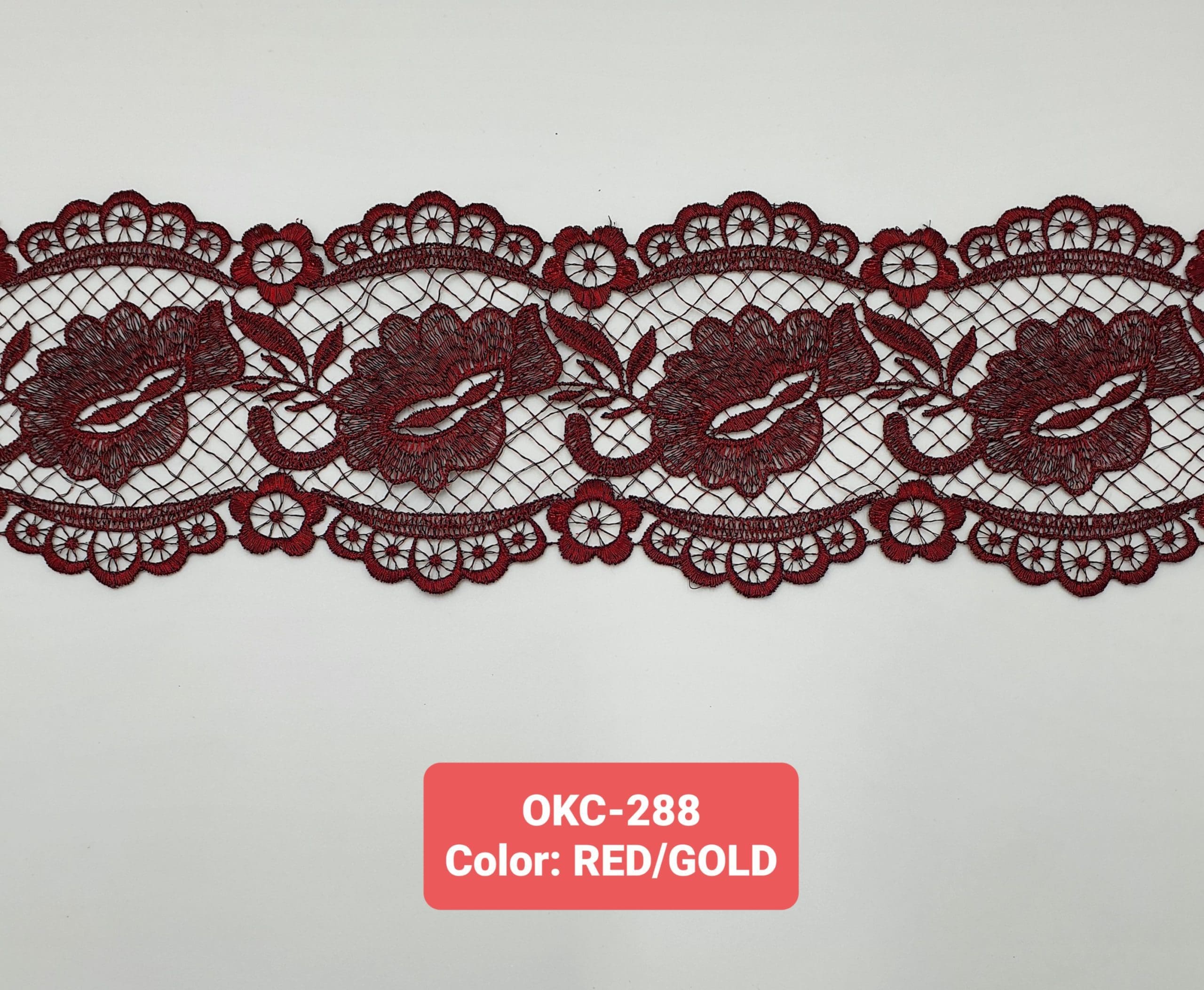 EMBROIDERY LACE (OKC-288) - RED/GOLD