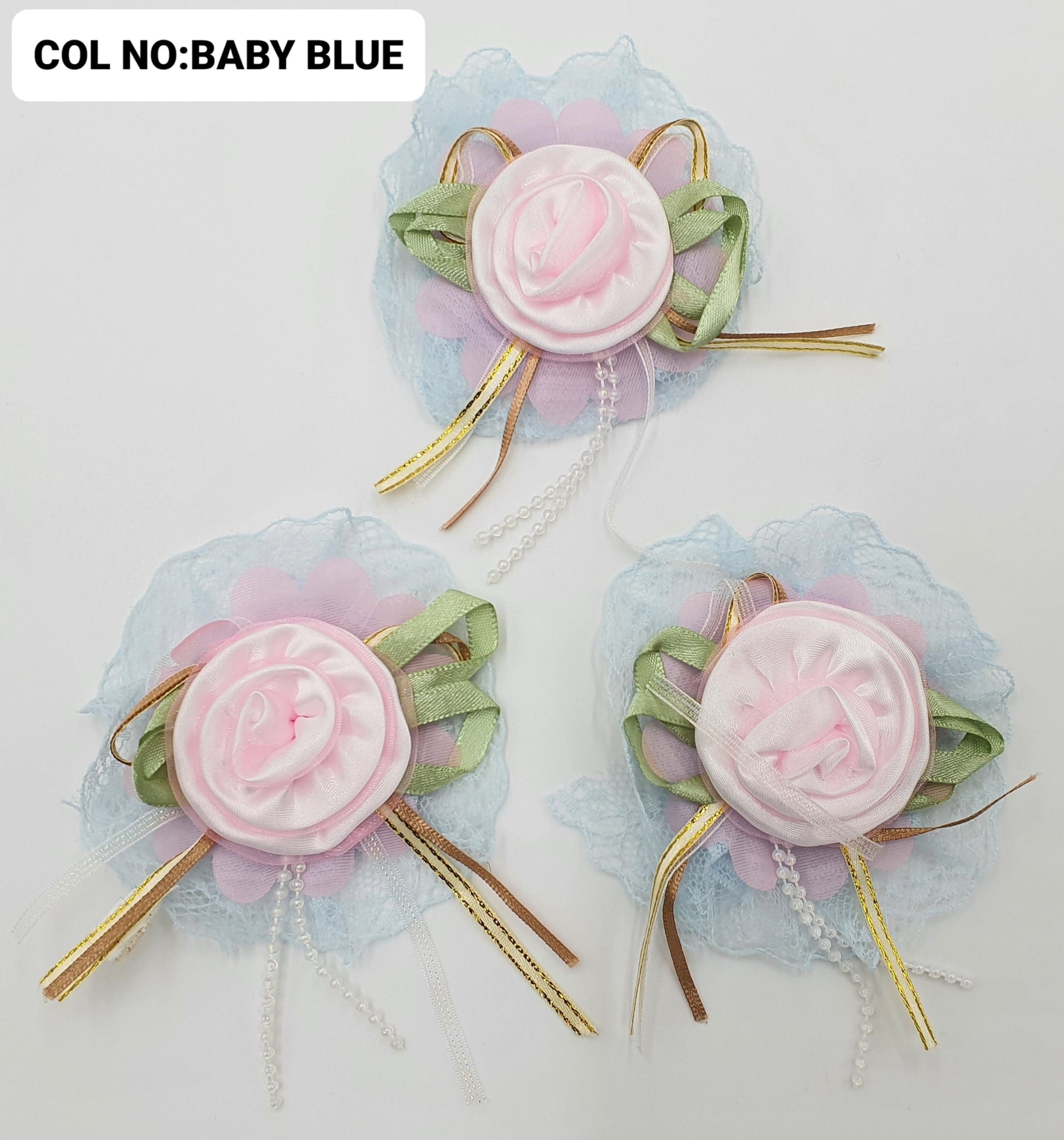 RIBBON FLOWER:10PC/PKT (130708) - BABY BLUE