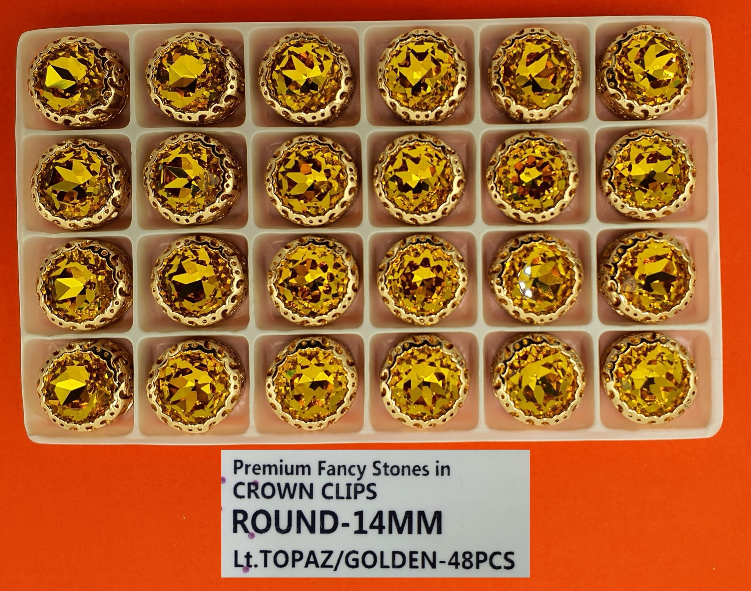 FANCY STONES:48PC/BOX (ROUND-14MM) - LT.TOPAZ