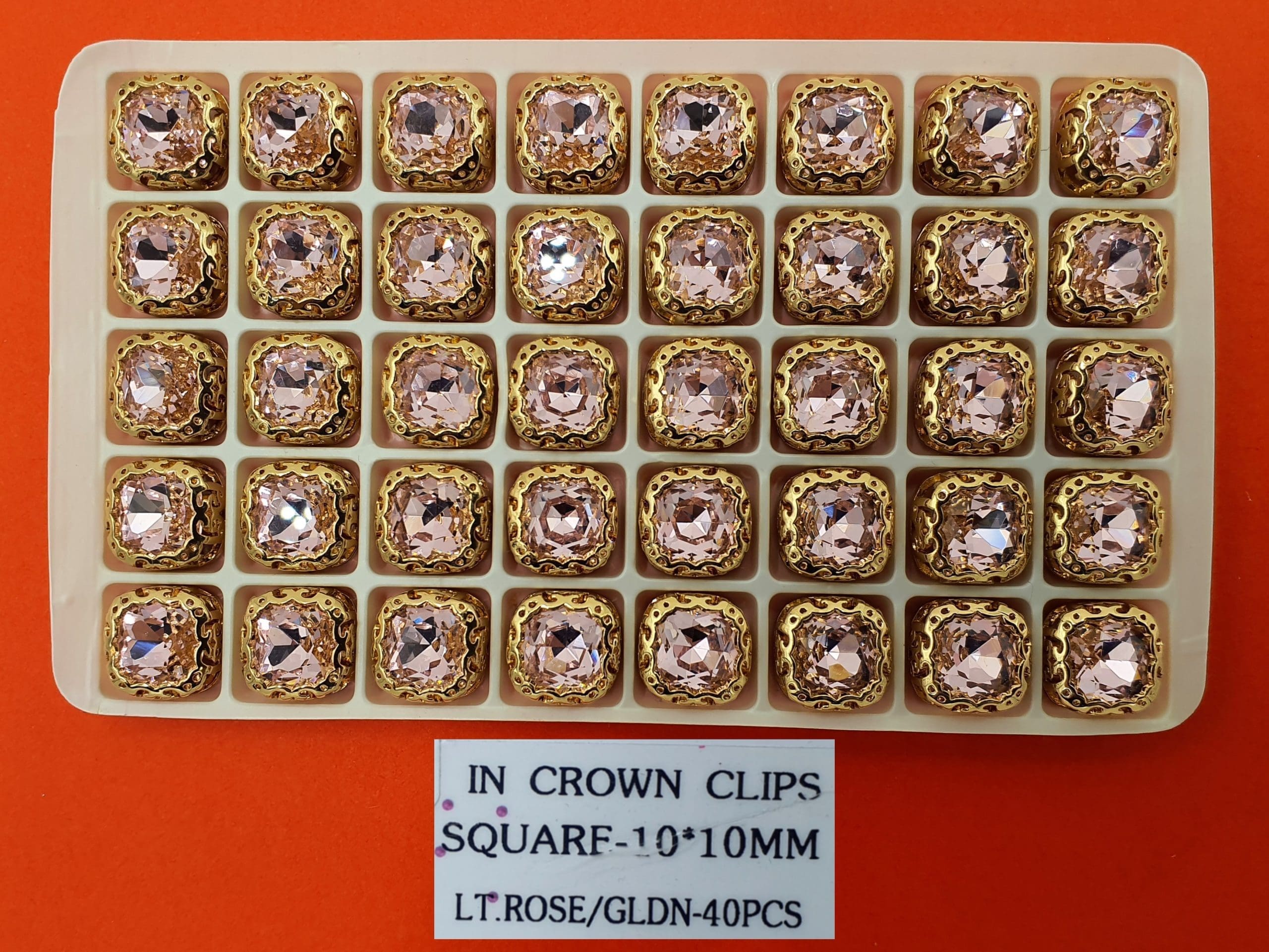 CRYSTAL STONE:40PC (SQUARE-10X10) - LT.ROSE