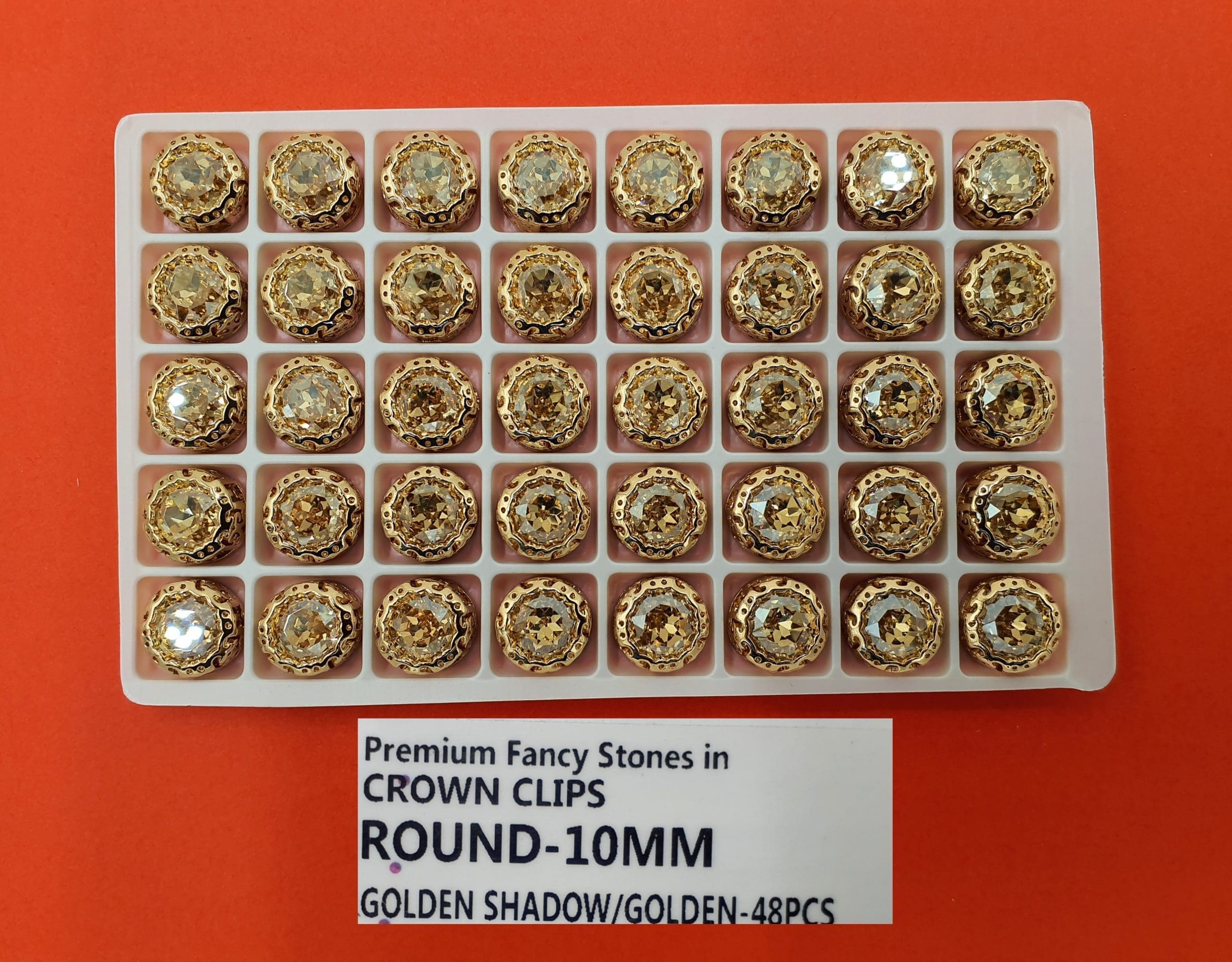 FANCY STONES;48PCS/BOX (ROUND-10MM/48) - GOLD.SHADOW