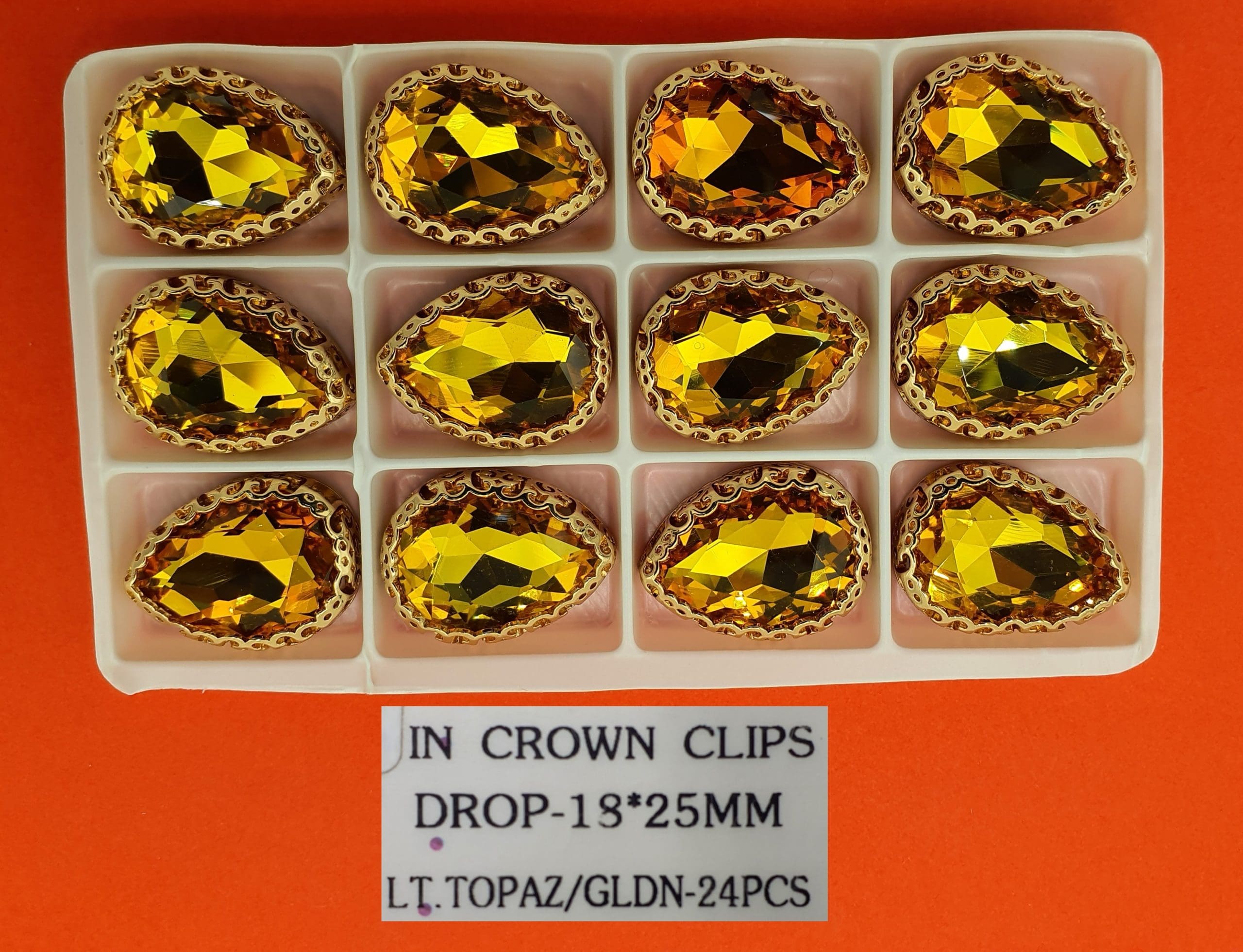 CRYSTAL STONES:24PC (DROP-18X25) - LT.TOPAZ/G