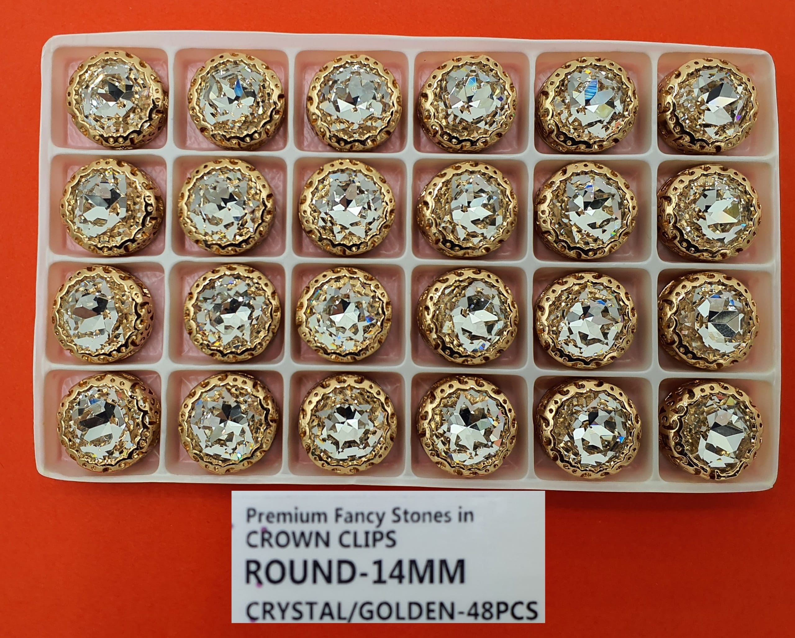 FANCY STONES:48PC/BOX (ROUND-14MM) - CRYSTAL