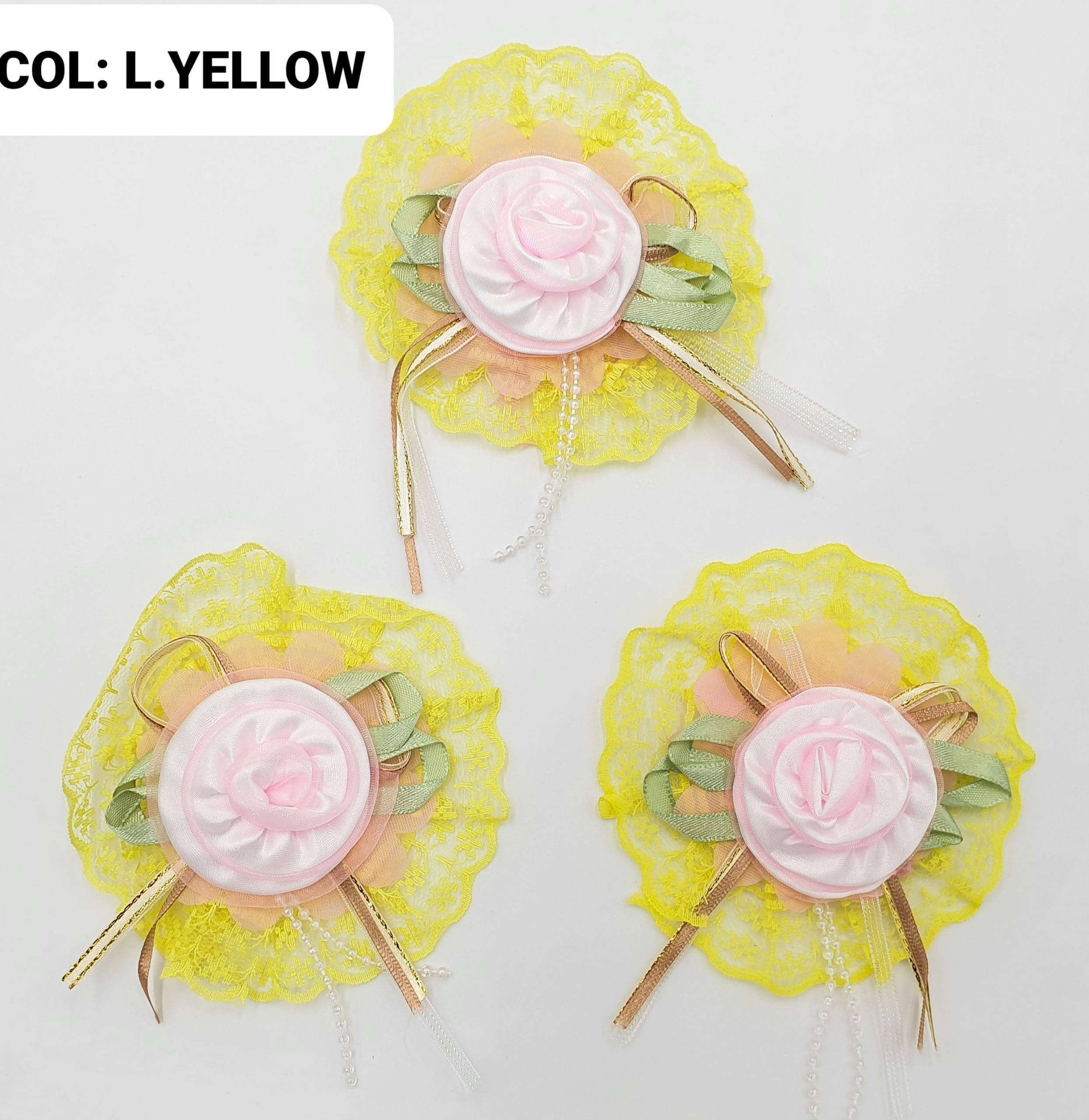 RIBBON FLOWER:10PC/PKT (130708) - LT.YELLOW