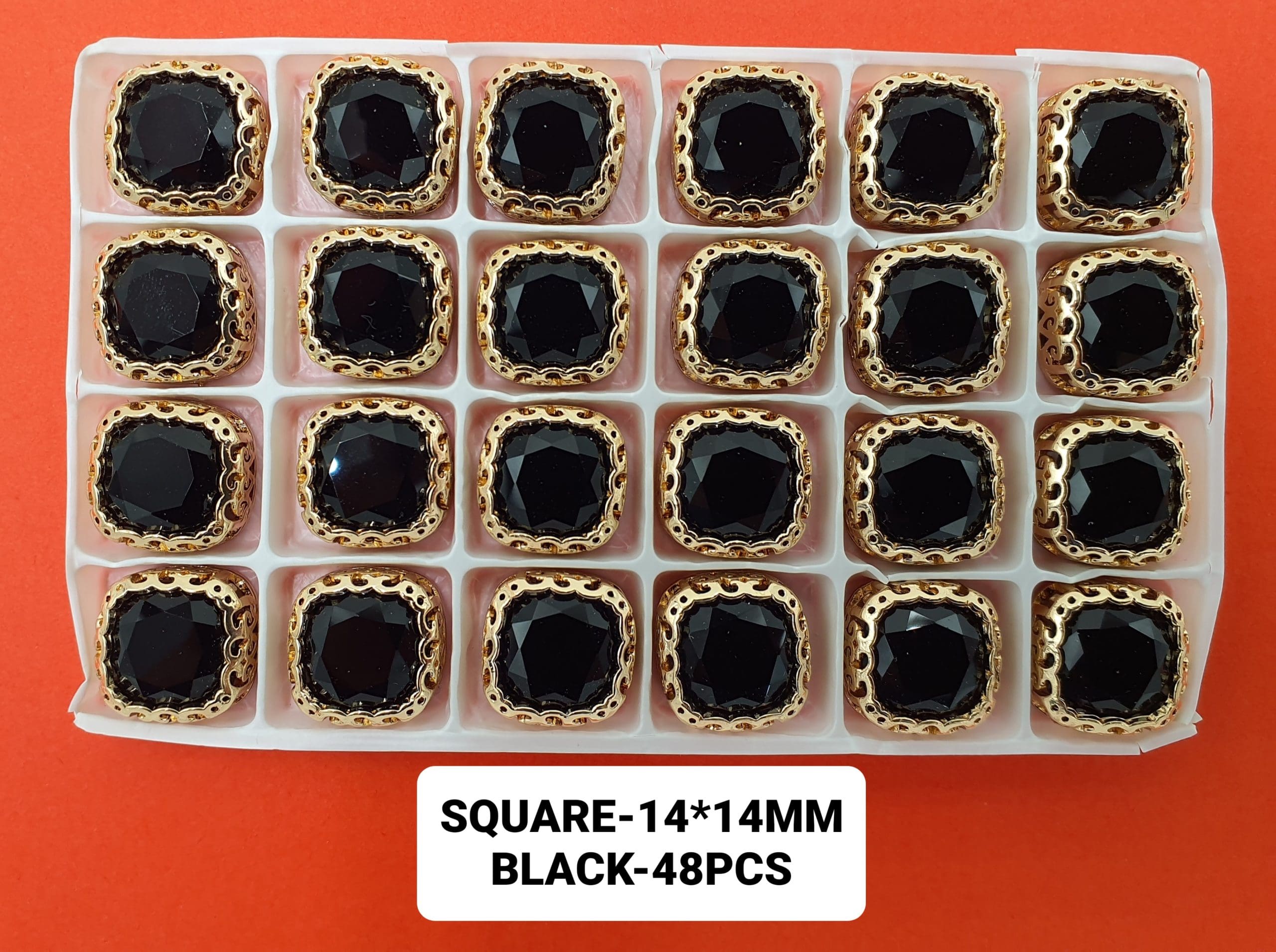 CRYSTAL STONE:48PC (SQUARE-14X14) - Black