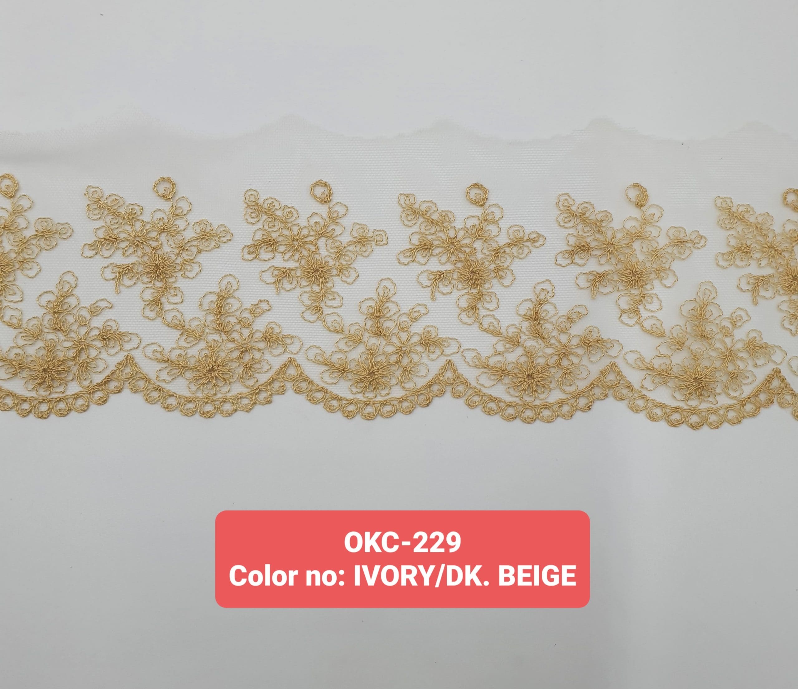 TULLE EMB.LACE (OKC-229) - IVORY/DK.BEIGE