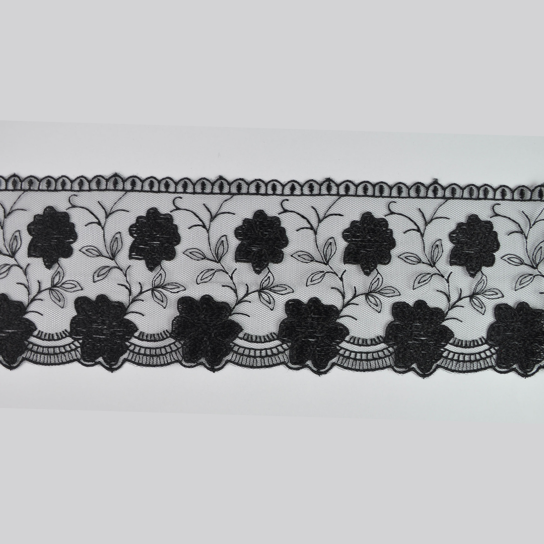 GLOSSY TULLE LACE:9CMx12MTR (88E1016) - Black