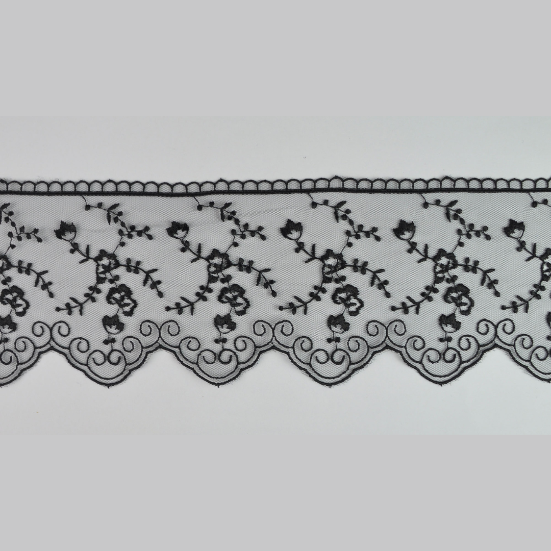 GLOSSY TULLE LACE:9.5CMx12MTR (88E1025) - Black