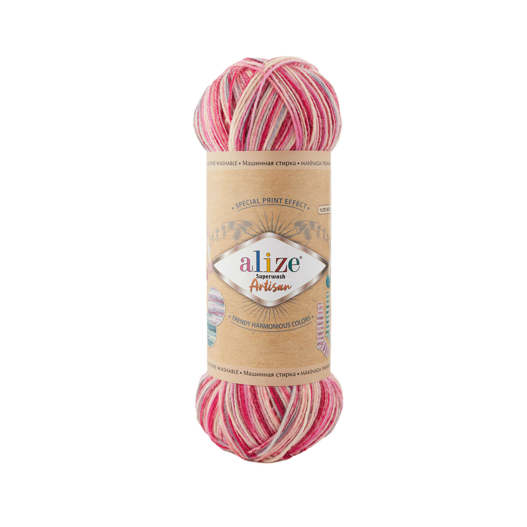 SW WOOL/POLY YARN:100Gx5(500GR) (ALIZE/S.WASH ARTISAN) - 9002