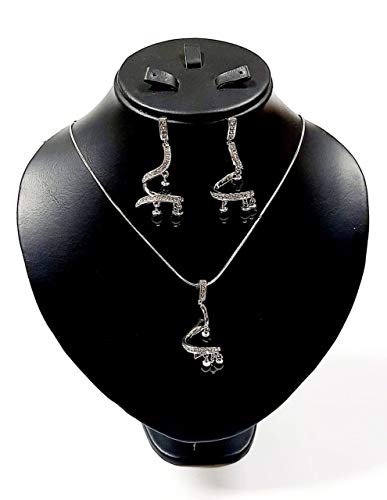 Belgian Design Necklace Set, Rhodium Plated Metal with Cubic Zircon (ST5258) Silver/Black