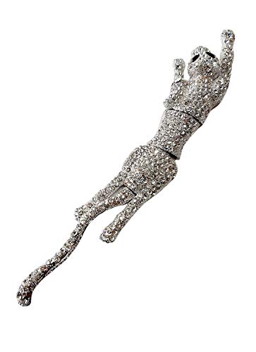 Brooch, Rhodium Plated Metal with Cubic Zircon (B1906) silver