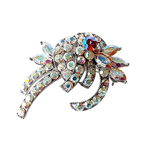 Brooch, Rhodium Plated Metal with Cubic Zircon (B2316) Multi Color