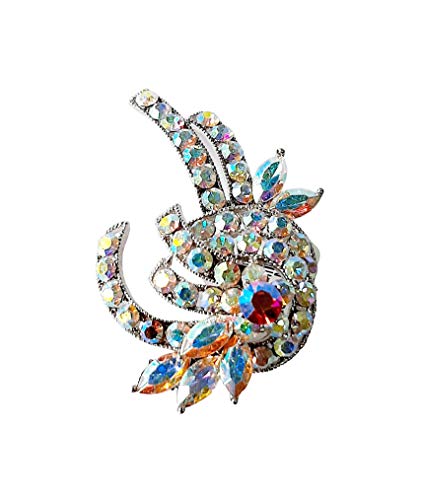 Brooch, Rhodium Plated Metal with Cubic Zircon (B2316) Multi Color