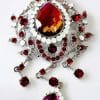 Brooch, Rhodium Plated Metal with Cubic Zircon (B2375) Red/Light Smoked topaz/white Opal