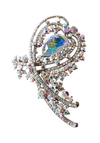 Brooch, Rhodium Plated Metal with Cubic Zircon (B2396) multi Color