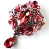 Brooch, Rhodium Plated Metal with Cubic Zircon (B2398) Light Pink