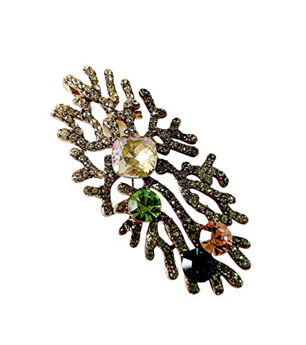 Brooch, Rhodium Plated Metal with Cubic Zircon (B2417) Multi Color