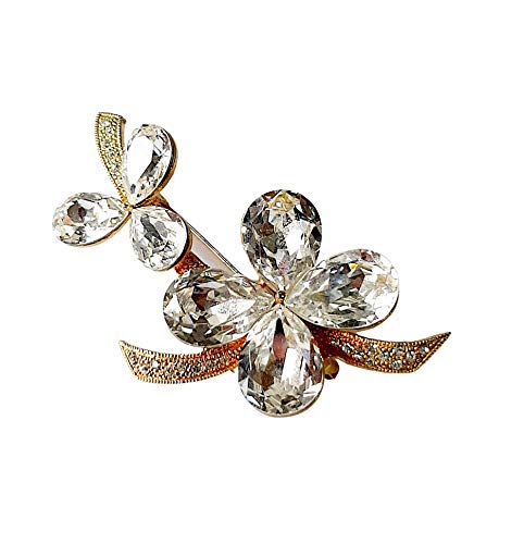 Brooch, Rhodium Plated Metal with Cubic Zircon (B2516) Gold