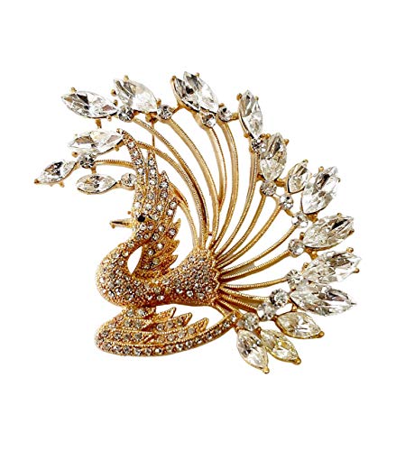 Brooch, Rhodium Plated Metal with Cubic Zircon (B2549) Gold