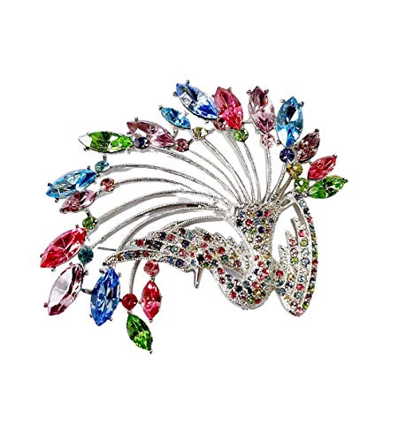 Brooch, Rhodium Plated Metal with Cubic Zircon (B2549) Multi Color