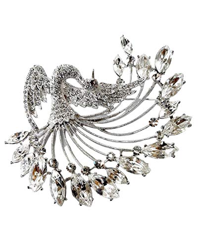 Brooch, Rhodium Plated Metal with Cubic Zircon (B2549) silver