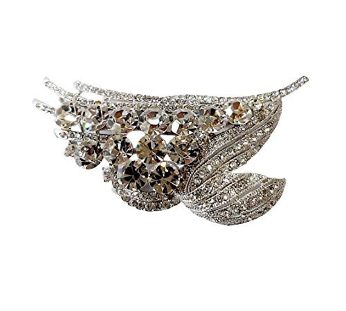 Brooch, Rhodium Plated Metal with Cubic Zircon (B2725) Silver