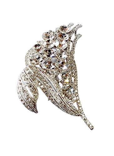 Brooch, Rhodium Plated Metal with Cubic Zircon (B2725) Silver