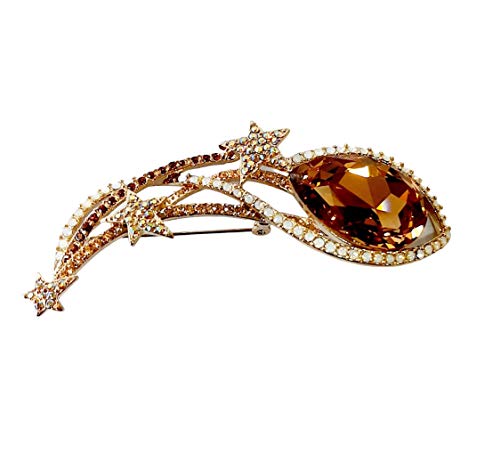 Brooch, Rhodium Plated Metal with Cubic Zircon (B2743) Lt Topaz/Lt Azore/Jet Color