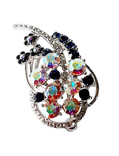 Brooch, Rhodium Plated Metal with Cubic Zircon (B2787) Multi Color