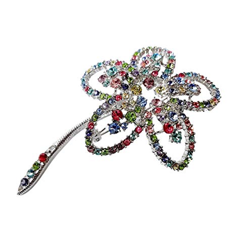 Brooch, Rhodium Plated Metal with Cubic Zircon (B3129) Multi Color