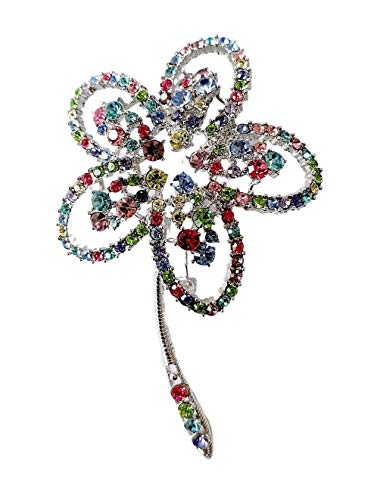 Brooch, Rhodium Plated Metal with Cubic Zircon (B3129) Multi Color