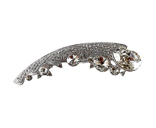 Brooch, Rhodium Plated Metal with Cubic Zircon (B3138) silver