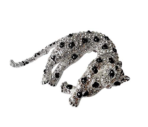 Brooch, Rhodium Plated Metal with Cubic Zircon (B3161) SILVER/JET