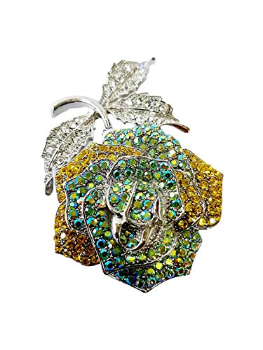 Brooch, Rhodium Plated Metal with Cubic Zircon (B4495) Multi Color