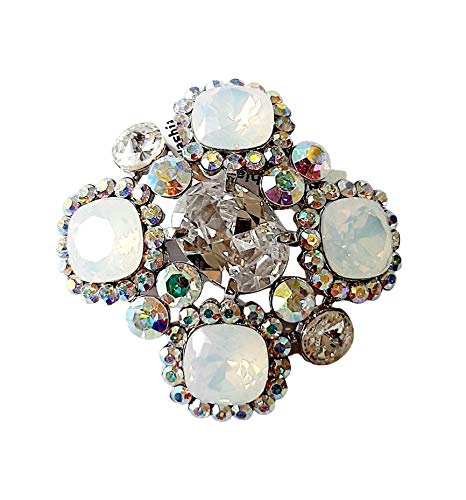 Brooch, Rhodium Plated Metal with Cubic Zircon (B4499) Silver/Multi/White Opal