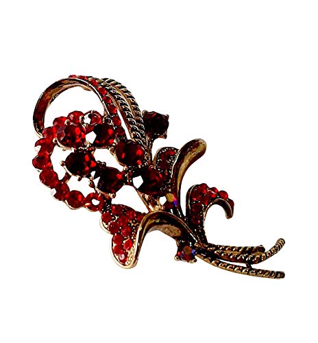 Brooch, Rhodium Plated Metal with Cubic Zircon (B4864) Gold/Siam