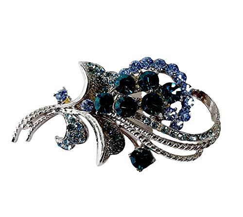Brooch, Rhodium Plated Metal with Cubic Zircon (B4864) Silver