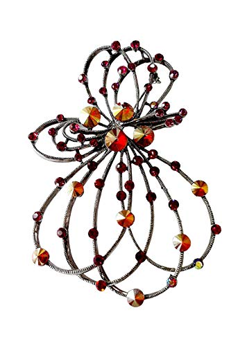 Brooch, Rhodium Plated Metal with Cubic Zircon (B4910) Fuchsia/Indian Red