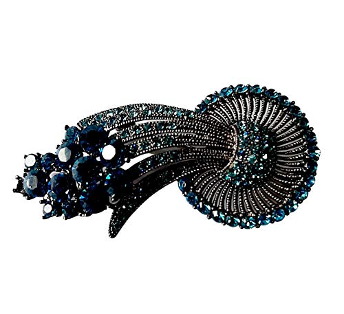 Brooch, Rhodium Plated Metal with Cubic Zircon (B5051) Montana color