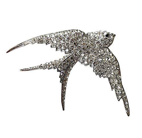 Brooch, Rhodium Plated Metal with Cubic Zircon (B5238) silver